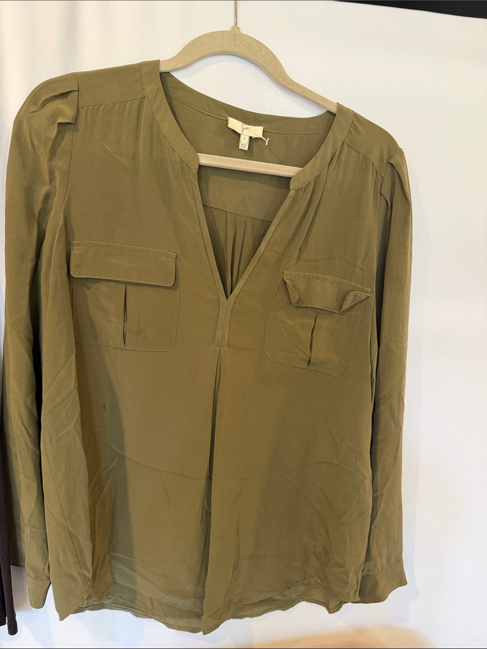 Joie Olive Green V-Neck Long-Sleeve Blouse